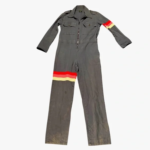 Possibly Vintage Coveralls Jumpsuit Red and Yellow Stripe Accents Size XS Retro - Picture 2 of 8